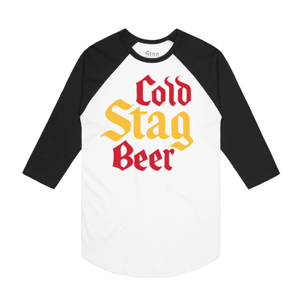 STAG COLD BEER STACKED RINGER TEE - Stag Beer 