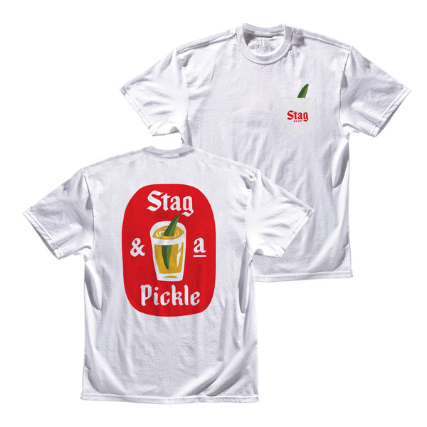 Stag & A Pickle Tee - White - Stag Beer 