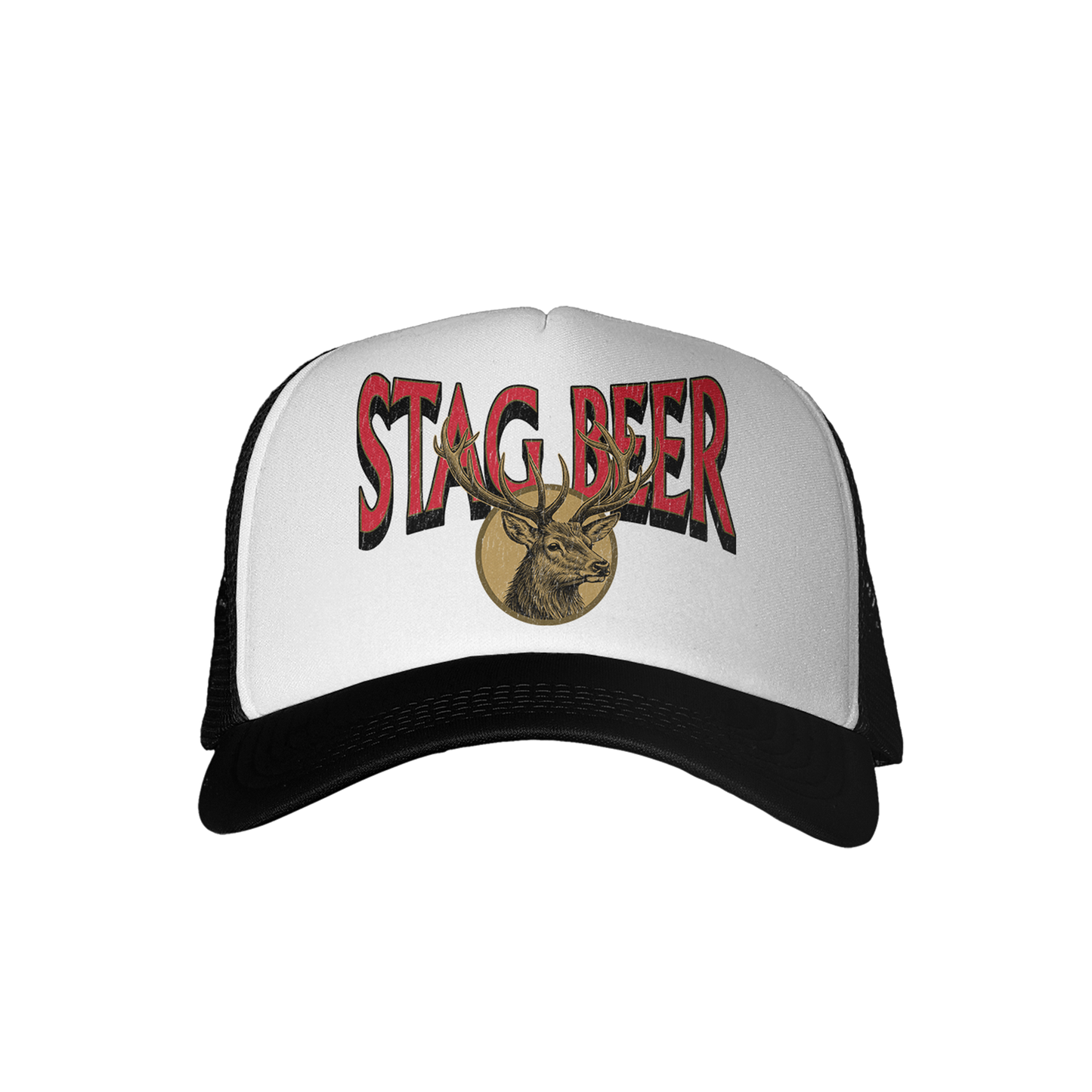BUCK STOPS HERE WHITE/BLACK TRUCKER HAT - Stag Beer 