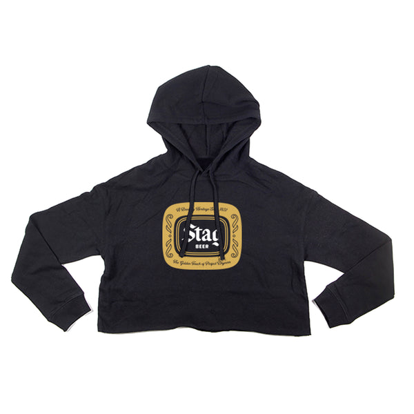 BADGE CROPPED HOODIE - BLACK - Stag Beer 