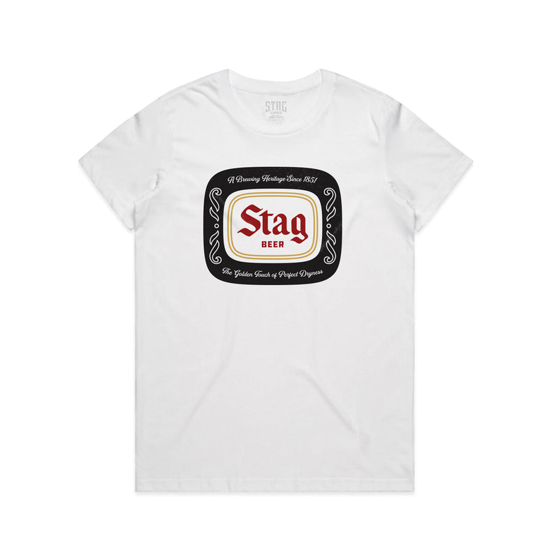 WOMEN'S BADGE TEE - WHITE - Stag Beer 